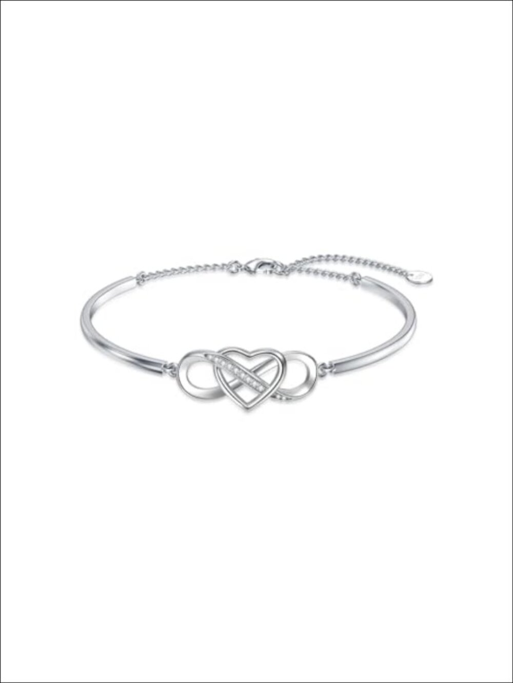 925 Sterling Silver Infinity Heart Bracelet with Diamond Adjustable Chain
